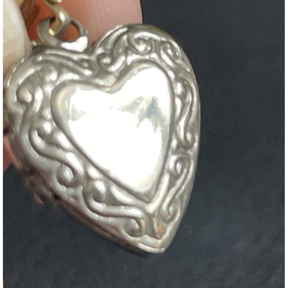 Vintage Tiny Locket Charm Pendant Silver Tone Engraved Jewelry Mini Valentines - Picture 2 of 8
